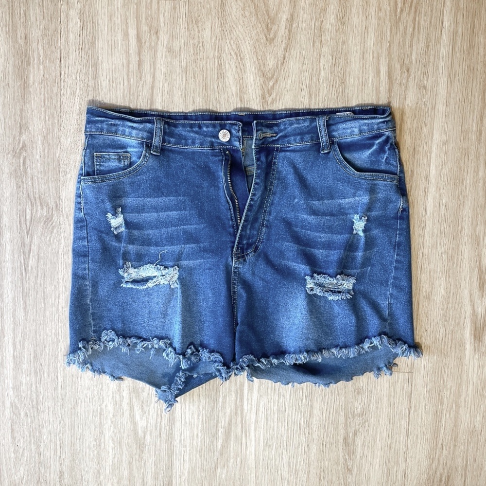 SHEIN Womens Plus Size Distressed Blue Jean Shorts Stretchy Spring Summer Shorts